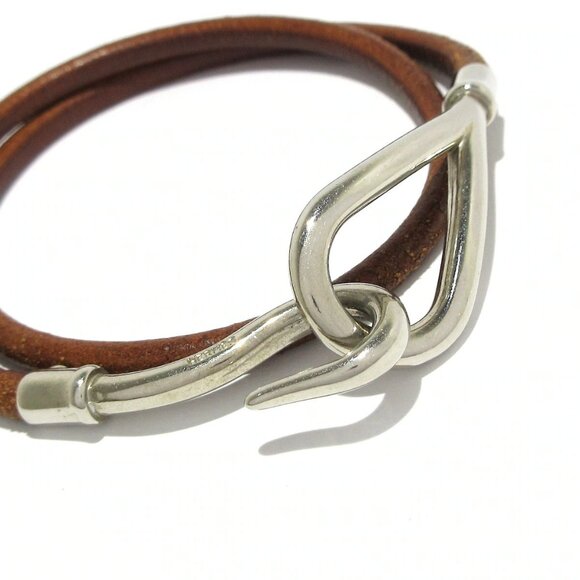 Auth HERMES Jumbo - Brown Silver Leather Bracelet - Picture 3 of 4